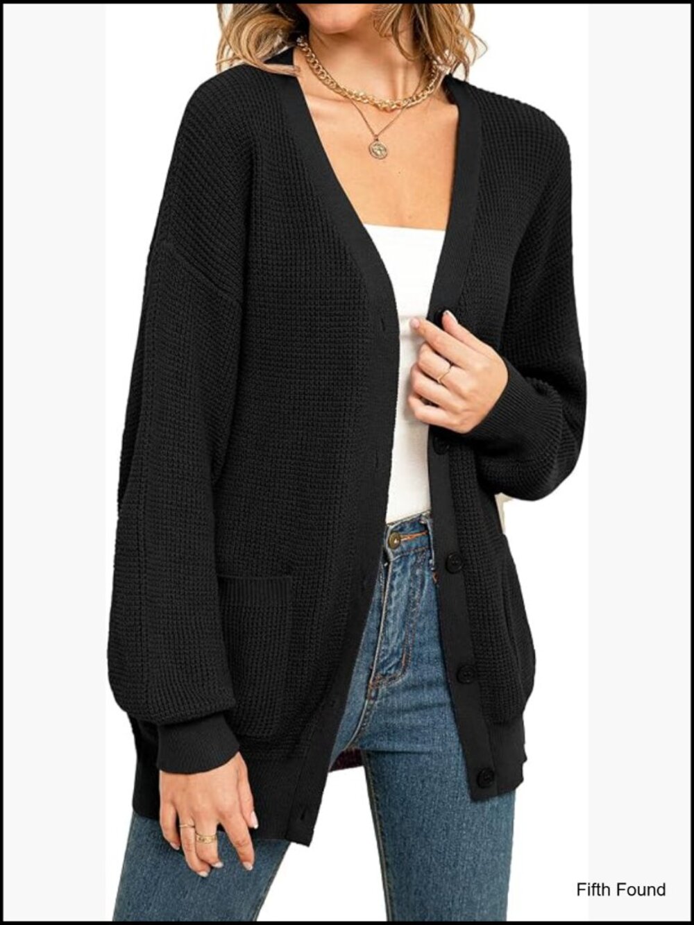 V-Neck Button Down Cardigan Sweater with Pockets Oversized Cotton